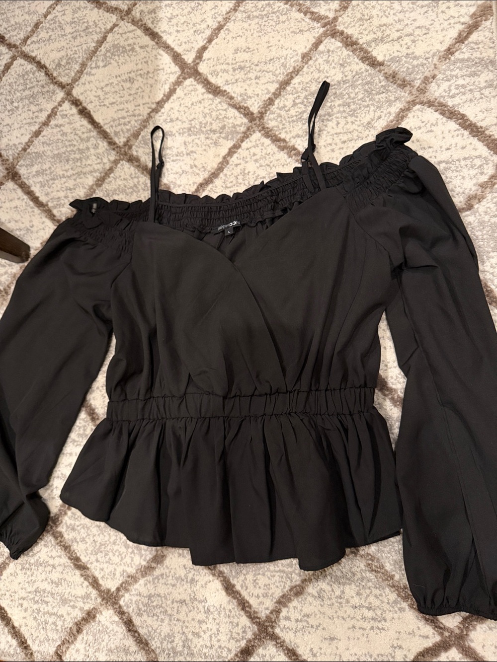 Papermoon Black Off-Shoulder Peplum Top with Spaghetti Straps